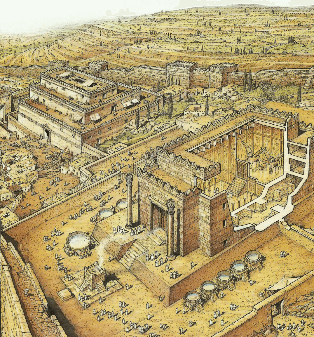 Possível reconstrução do templo e do palácio de Salomão em Jerusalém.