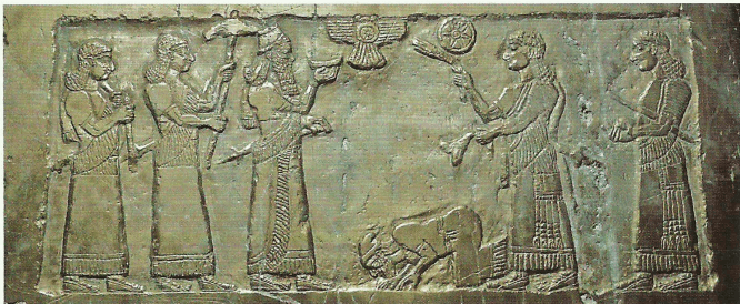 O rei Jeú de Israel (ou seu embaixador) curva-se diante de Salmaneser III (841 a.C), rei da Assíria. Obelisco negro de Salmaneser Ill, de Calá (Nimrud), Iraque