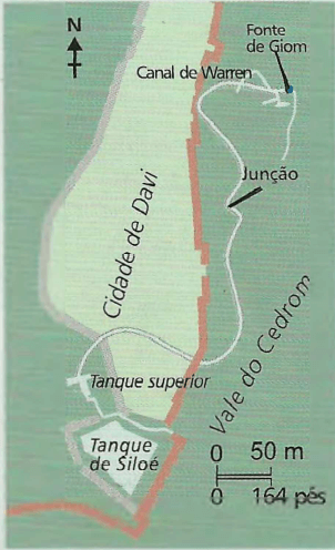Curso do aqueduto de Ezequias em Jerusalém (túnel de Siloé)