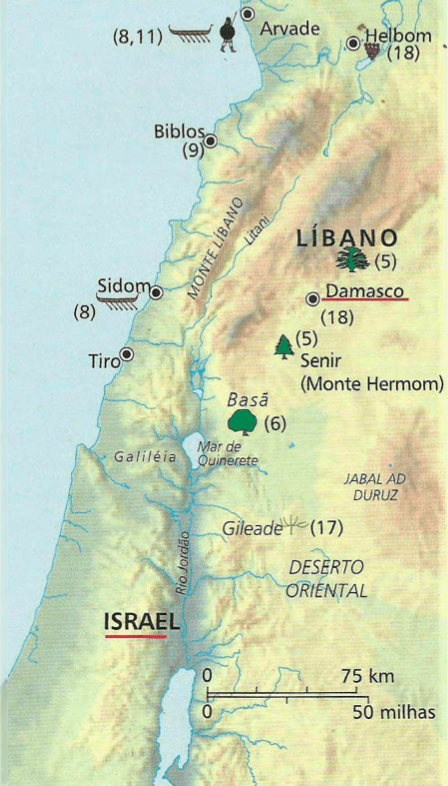 Parceiros comerciais de Tiro O amplo comércio de Tiro é descrito em detalhes em Ezequiel 27. Os números no: dois mapas (páginas 106 e 107) referem-se a versículc desse capitulo.