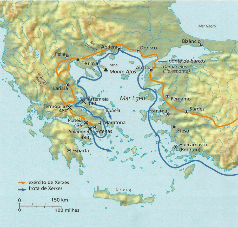 SUPERIOR: Xerxes invade a Grécia Xerxes empreendeu uma campanha malograda contra a Grécia em 480 a.C., numa invasão terrestre e marítima extremamente dispendiosa.
