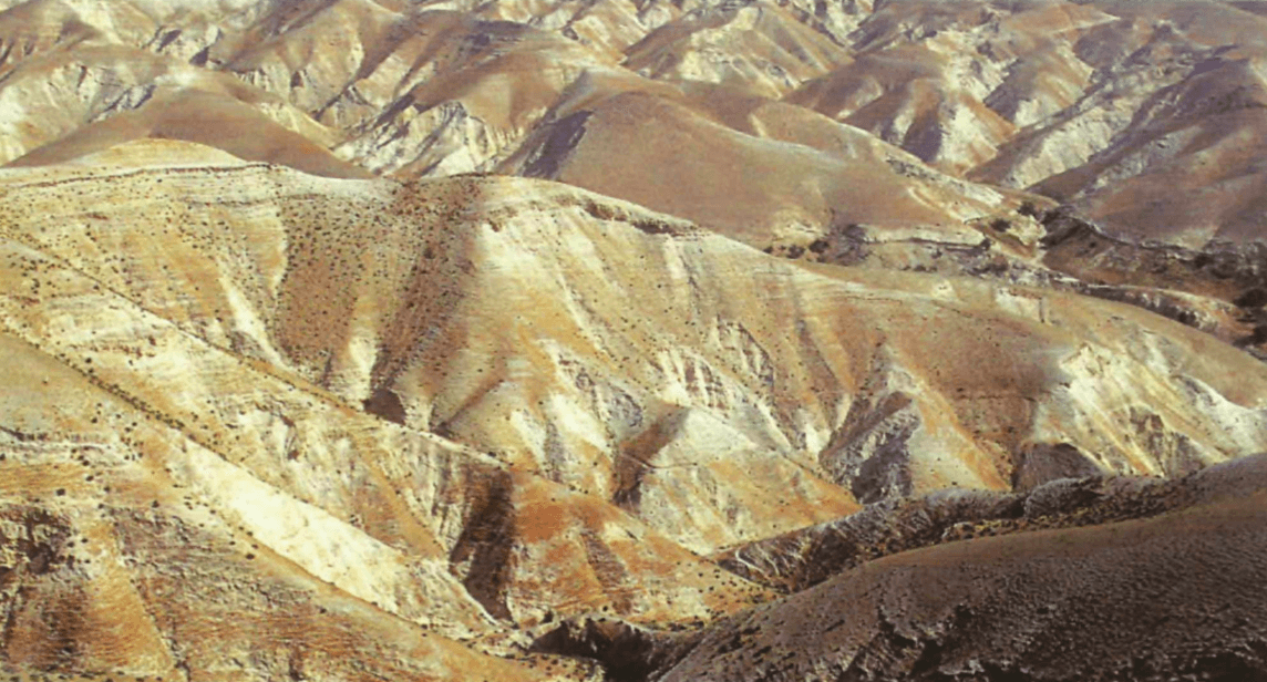Região de deserto do vale do Jordão, onde Jesus foi tentado por Satanás.
