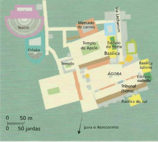 Planta urbana de Corinto No tempo de Paulo, Corinto era uma cidade portuária cosmopolita e capital da província romana da Acaia.