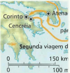 Viagem de Paulo a Atenas e Corinto O mapa mostra o itinerário de parte da segunda viagem de Paulo a Atenas e Corinto